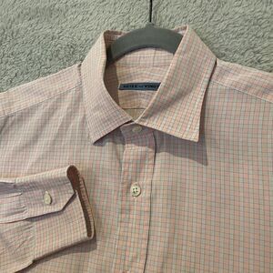 Seize‎ Sur Vingt Dress Shirt Men's XL Pink Multicolor Plaid Button Front EUC